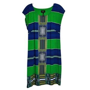 Laundry by Shelli Segal‎ S Green Blue Geometric Cap Sleeve Dress Artsy